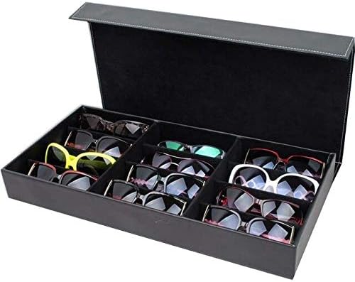 Кутия за Слънчеви Очила QOHNK 12 Мрежи Благородна Ковчег За Бижута, Изкуствена Кожа Тъканни Кутии За Очила