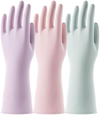 COOLJOB 3 Двойки Средни Ръкавици За почистване на Дома и 12 Опаковки от Гъби-Скрубери От Неръждаема Стомана