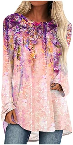 Дамска лятна есенна блуза с дълъг ръкав 2023, облекло, с кръгло деколте, памучен блуза свободно намаляване с