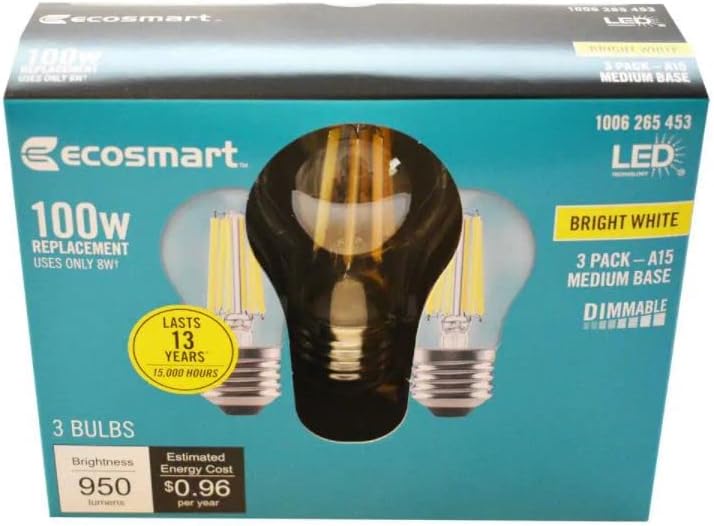 Лампи EcoSmart 100-Ватов Еквивалент A15 С регулируема яркост, Вентилатор за домакински уреди, Прозрачна Стъклена