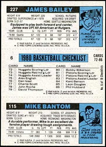 1980 Топпс 115/6 / 227 Майк Лък/Эдриан Дантли/Джеймс Бейли (баскетболно карта) Ню Йорк