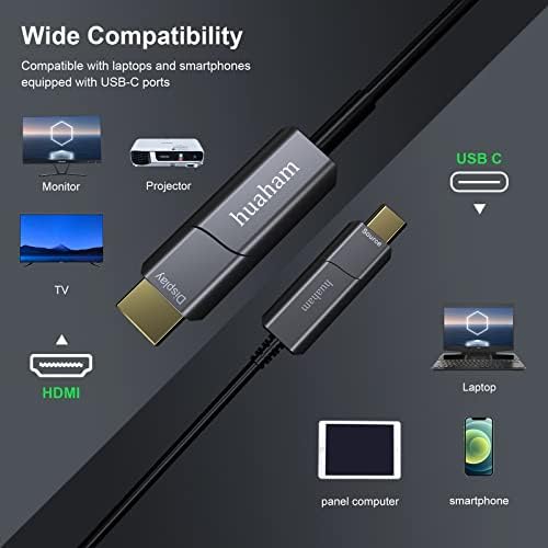 Оптичен кабел huaham USB C-HDMI 25 метра, кабел Type C-HDMI 2.0 4K @ 60Hz, Thunderbolt 3 и 4, Съвместим с MacBook