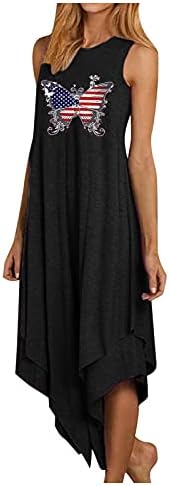 Женствена рокля на бретелях наклон цвят Midi Дълги Летни рокли без ръкави, с кръгло деколте и високи ниско подолом