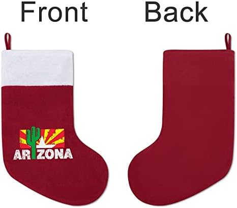 Ретро Коледни Чорапи с Кактусом и Флага на Аризона, Коледна Елха, Висящи Чорапи за Камината, с Къси Плюшени