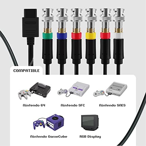 Конектор кабел-адаптер TNP N64 RGB / RGBs, който е съвместим с Gamecube, Nintendo N64, SNES и SFC за свързване на монитор с поддръжка на RGB/ RGBS (червено, зелено, синьо, синхронизация) с BNC кон
