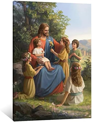 АДИ Исус Христос - Исус и Децата Платно Художествен Плакат на Стенно Изкуство, Живопис Печат Съвременно Изкуство