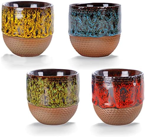 Набор от сменяеми чаши за еспресо от керамични пещи HOHCNA, 4 Малки мини-чаши за кафе Еспресо, Творчески Рисувани