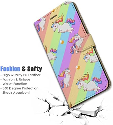 за iPhone 11, дизайнерски калъф-портфейл с панти капак за телефон, A24644 Rainbow unicorn 24644
