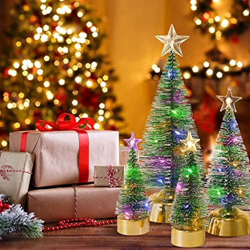 AnyDesign Коледна Маса Мини-Бор с led подсветка, Изкуствена Matte Миниатюрна бор с основание, Цветни Коледно Дърво със Звезда за Празнична Домашен Офис бюрото, Централно Зи?