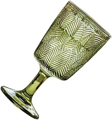 Стъклена чаша с релефни, чаша за напитки, стъклена чаша за смесване на флейта, ретро чаша вино, 300 мл, зелени