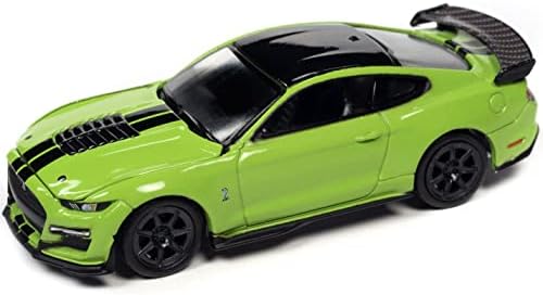 2020 Shelby GT500 Track Pack Хищник от въглеродни влакна, Лаймово-зелена, с черни ивици и черен покрив Оод Ед,