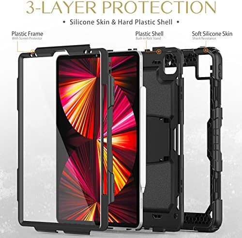 Защитен калъф за таблет за iPad Pro 12.9 (2022/2021/2020/2018) Калъф, три в едно, удароустойчив корпус, защита