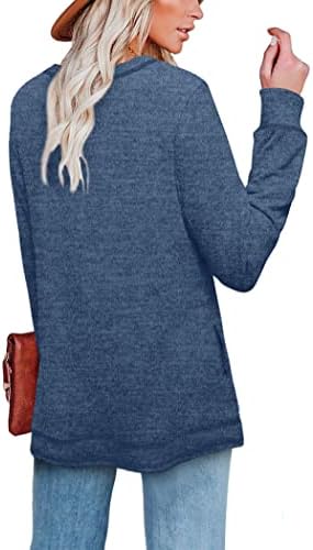 Дамски блузи Bofell, Ризи с кръгло деколте и дълъг ръкав, Ежедневни Блузи-Ризи с джобове S-2XL