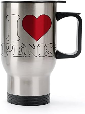 I Love Penis Пътна Чаша с обем 14 мл, Бутилка от Неръждаема Стомана с Вакуумна Изолация, Висока Чаша за кафе