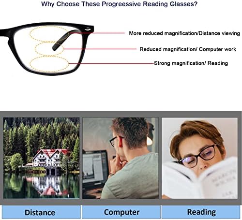 Henotin 3 Опаковки Прогресивно многофокусных очила за четене с блокиране на синя светлина за жените и мъжете,