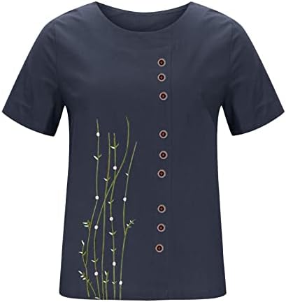 Женска Тениска с Къс ръкав 2023, Летни Памучни Ленени Ризи Свободно Намаляване С Принтом, Ежедневни Блузи с