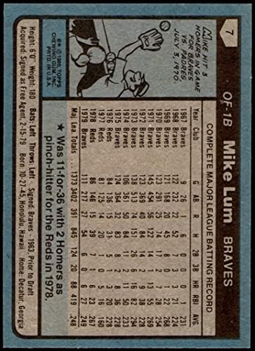 1980 Topps 7 Майк Лам Атланта Брейвз (Бейзболна карта) в Ню Йорк + Брейвз