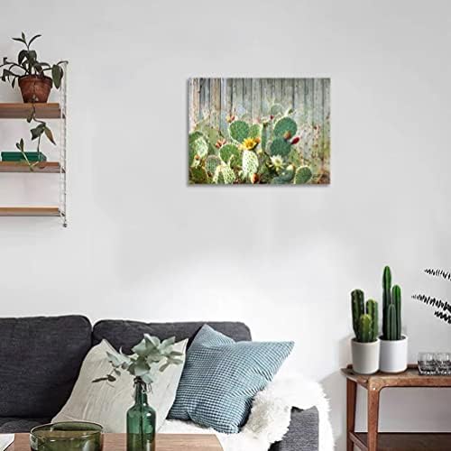 Woxfcart Картина с Кактусом Платно на Стенно Изкуство, Тропическо Зелено Растение за Селски Декор на Банята