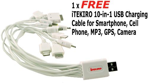 iTEKIRO AC Стенно Зарядно за Кола dc Комплект за JVC BN-VM200UE + iTEKIRO 10-в-1 USB Кабел За зареждане