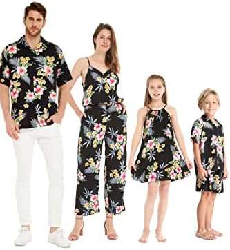 Подходяща Семейна Хавайски облекло Luau за Мъже И Жени За Момичета и Момчета цвят Хибискус Черен