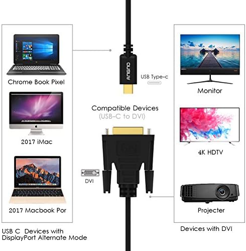 USB кабел C-DVI (24 + 1), черен кабел angmno UCTD020 USB3.1 Type-C/ Thunderbolt 3-DVI 6 ФУТА, поддържа DVI 4kx2k