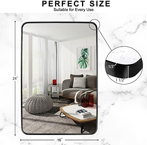 Стенно Правоъгълно огледало Studio Azure Black 16 x 24, Декоративно Огледало за декора на стените в дома и банята,